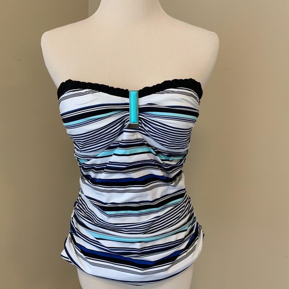 Ruched Tankini Swim Top Size S Halter Strapless - Picture 2 of 16